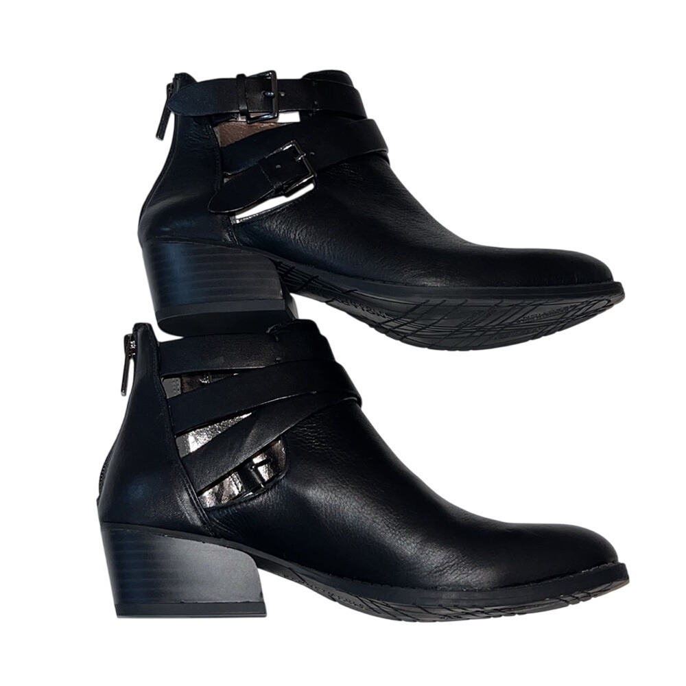 New Kenneth Cole Reaction Womens Black Raw Lucky Leather Boots‎ Sz 6 Buckle NWOT